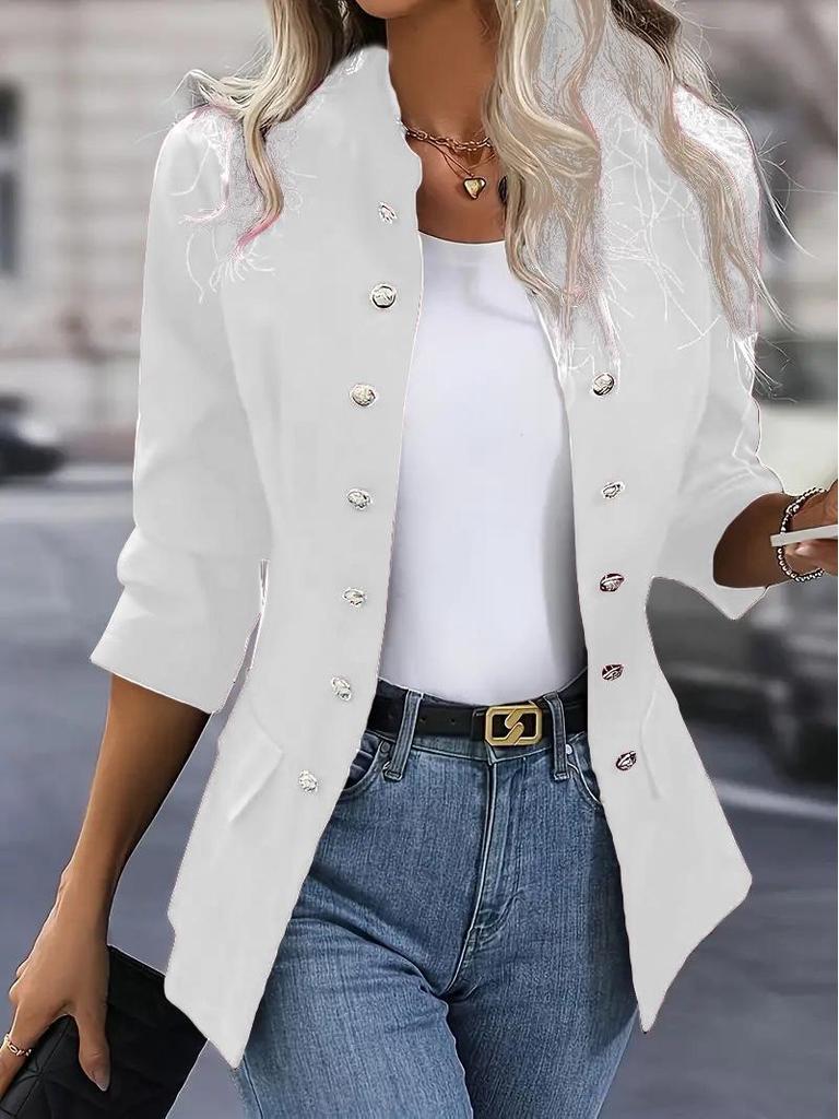 2024 Wintermode Damen Einfarbig Stehkragen Zweireihiger Strickjackenmantel