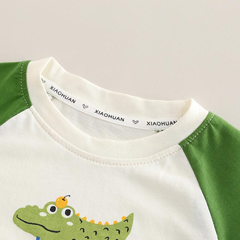 Boys' 2-Piece Cotton Set - Cartoon Animal Print Short Sleeved T-shirt + Matching Shorts - High-Quality Cute Baby Clothes -S-XXL