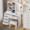 Schminktisch mit einstellbarer 3-Farben-Helligkeitsanpassung, verschiebbarem beleuchtetem Spiegel, Frisiertisch-Set mit 6 Schubladen und mehreren versteckten Ablageregalen