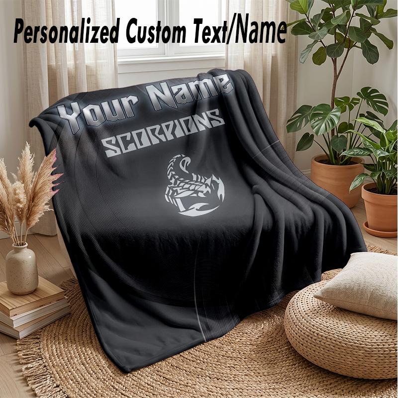 Scorpions Custom Flannel Throw Blanket Print Your Name Text Soft Warm Blanket Holiday Present