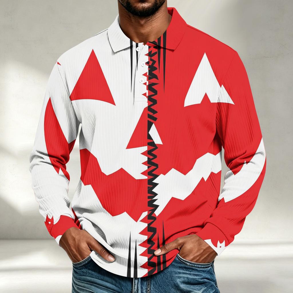Men's Casual Halloween Print Long Sleeve Shirt Loose Fit