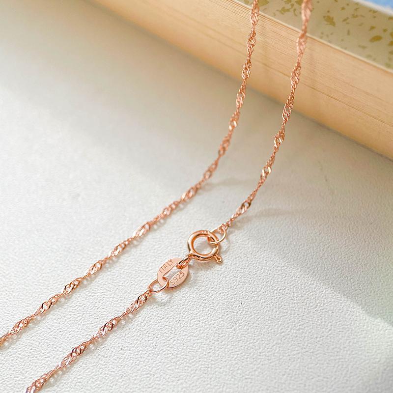 1.5mm Thin 925 Silver Pink Rose Gold Water Wave Choker Necklace for Women 16 18 Inch 40cm