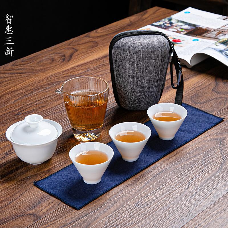 Ceramic Glass Travel Tea Set Portable Quick-off Cup Chinese Kungfu Tea Set Net Celebrity Gift Set L12