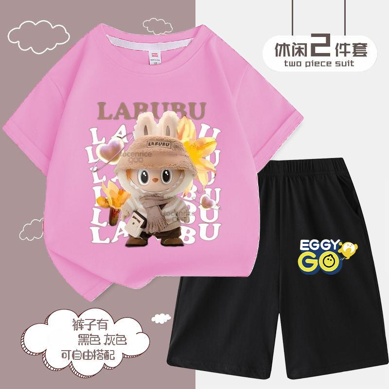 Children's LBB Fashion Casual Short-sleeved Shirt and Shorts Two-piece Set, Summer Loose Sportswear for Boys and Girls