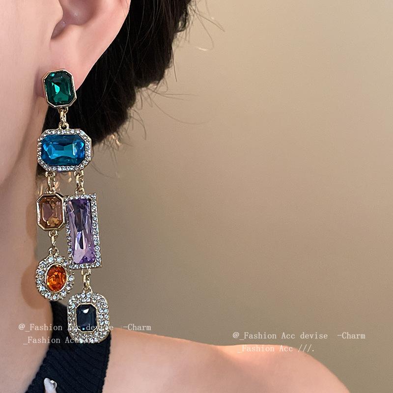 Silver Needle Diamond Geometric Irregular Tassel Earrings Light Luxury Premium Earrings Retro Court Style Niche Earrings Women