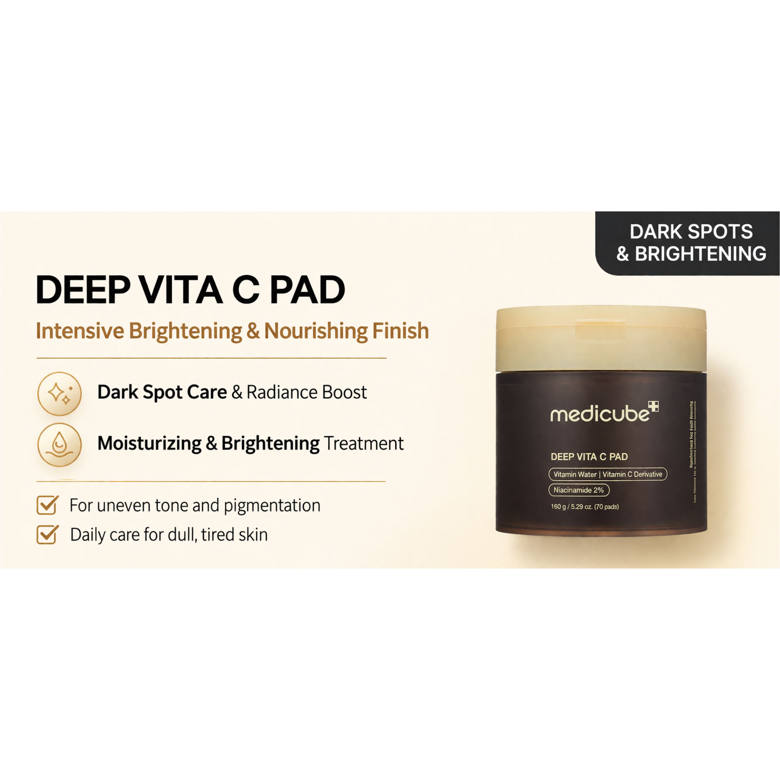 MEDICUBE Deep Vita C Dark Spot Brightening Pads 70 Sheets – Vitamin C Tone-Up Care