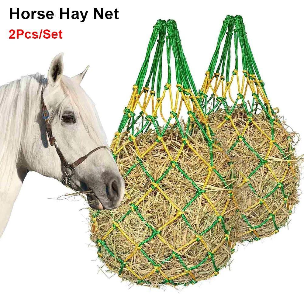 2Pcs/Set Hanging Horse Hay Bag Slow Feed Hay Feeder Bag Durable Hay Net Equestrian Accessory