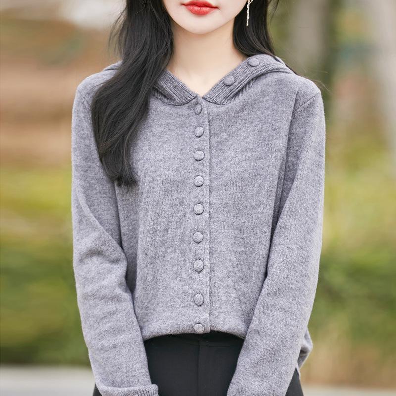 

Женский красный свитер с капюшоном - Модный, Молодящий, Вязаный кардиган свободного кроя на осень/зиму XL серый