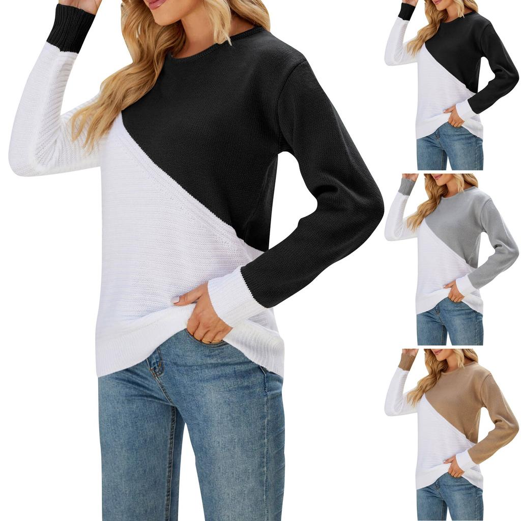 Women's Contrast Color Three-dimensional Sweater Loose Long Sleeve Knit Sweater