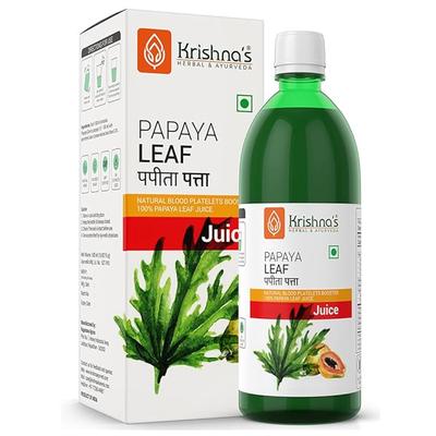 Sok z liści papai Krishna - 1000 ml | Świeże liście papai| Pomaga zwiększyć liczbę płytek krwi