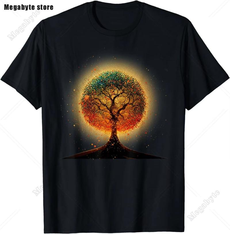 Classic Tree of Life Yin Yang Design T-Shirt Man's T-shirt Leisure T Shirt Kawaii Men Clothing Cotton Beach Short Sleeve