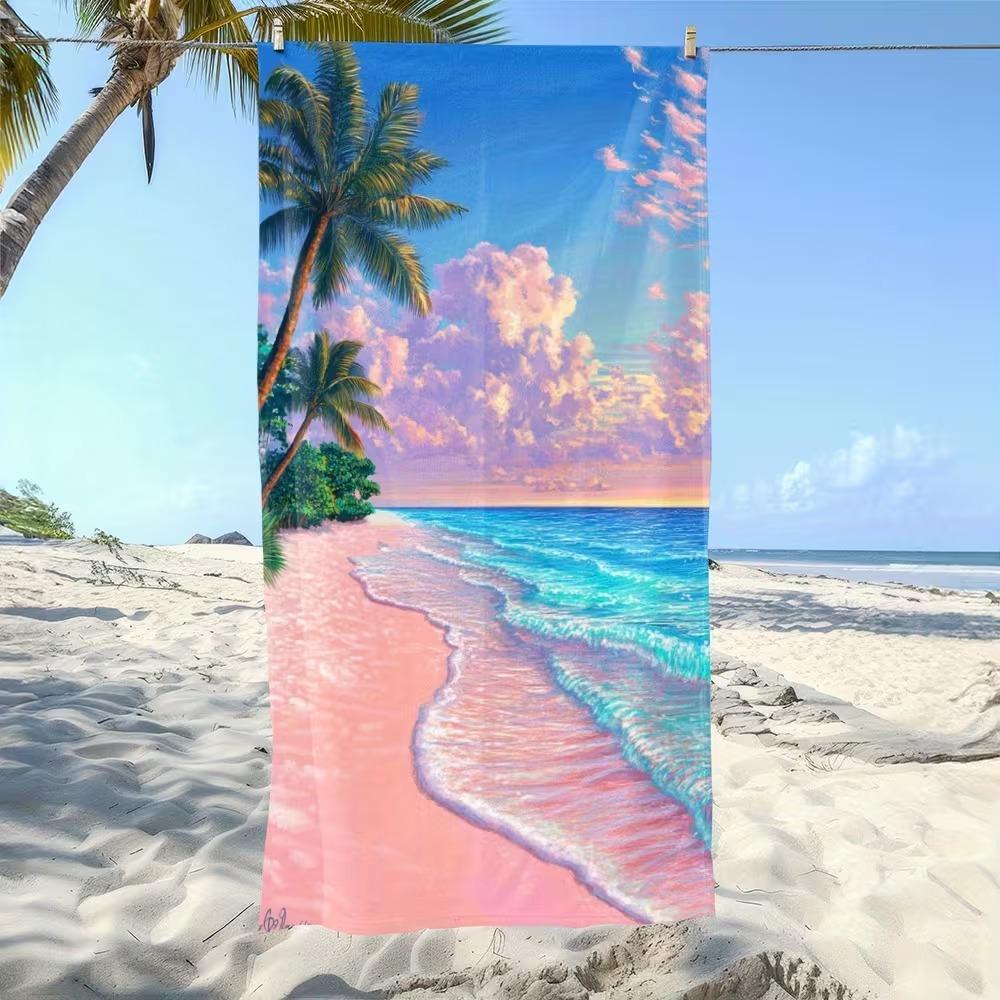 Beach Theme Beach Towel Starfish Shell Printing Microfiber Quick Drying Absorbent Large Bath Towel