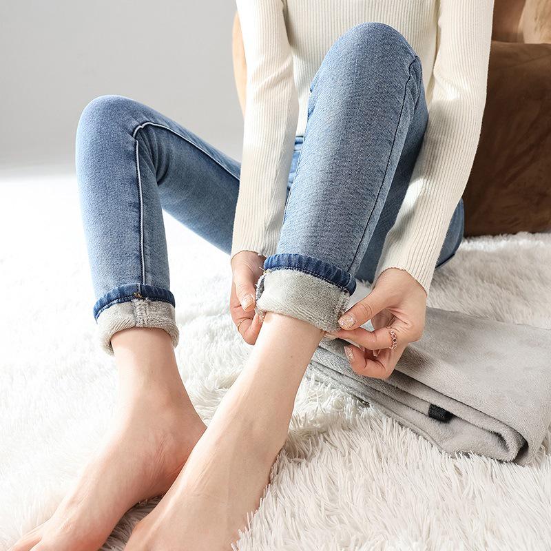 Plus Size Fleece-Lined High Waist Skinny Jeans for Women, Slim Fit Autumn Winter Pants