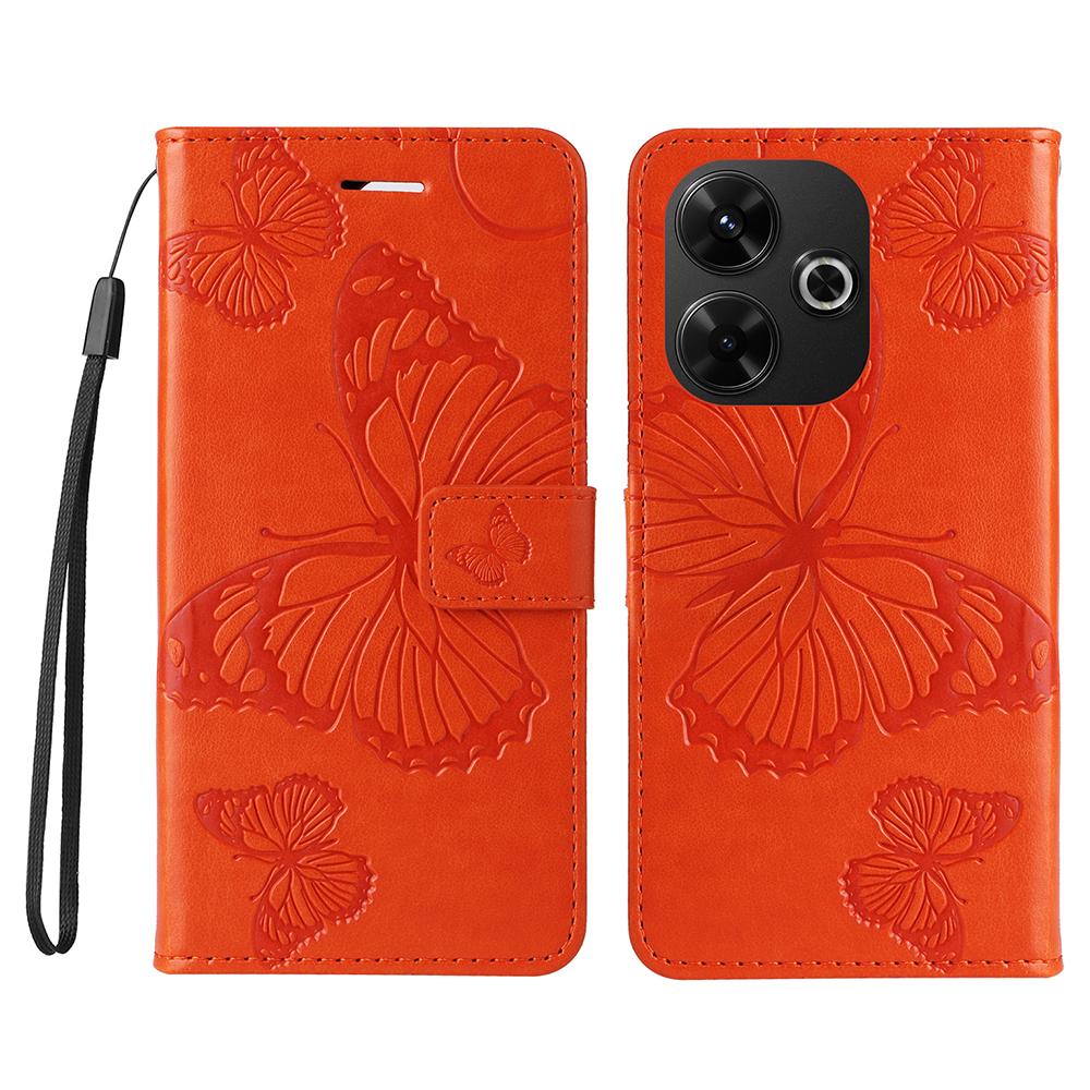 

For Xiaomi Redmi 13 5G/13 4G Wallet Case Floral Butterfly Imprinted Leather Phone Cover Stand Orange
