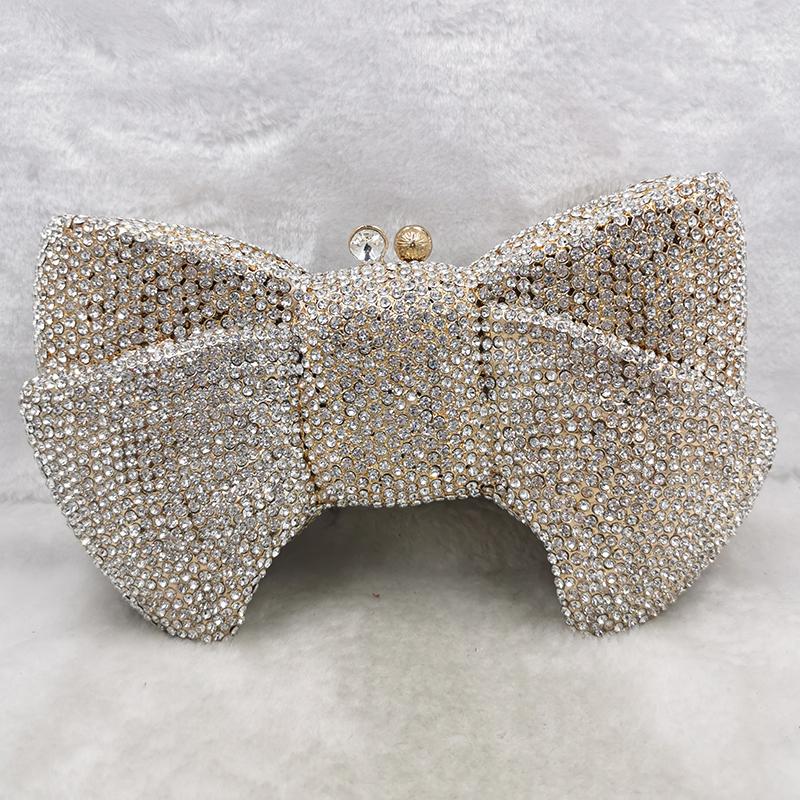 WHTUOHENG Borsa da sera a forma di fiocco con strass argentati Lusso Diamante Party Clutches Borsa da sposa da donna Borse da ballo per signora