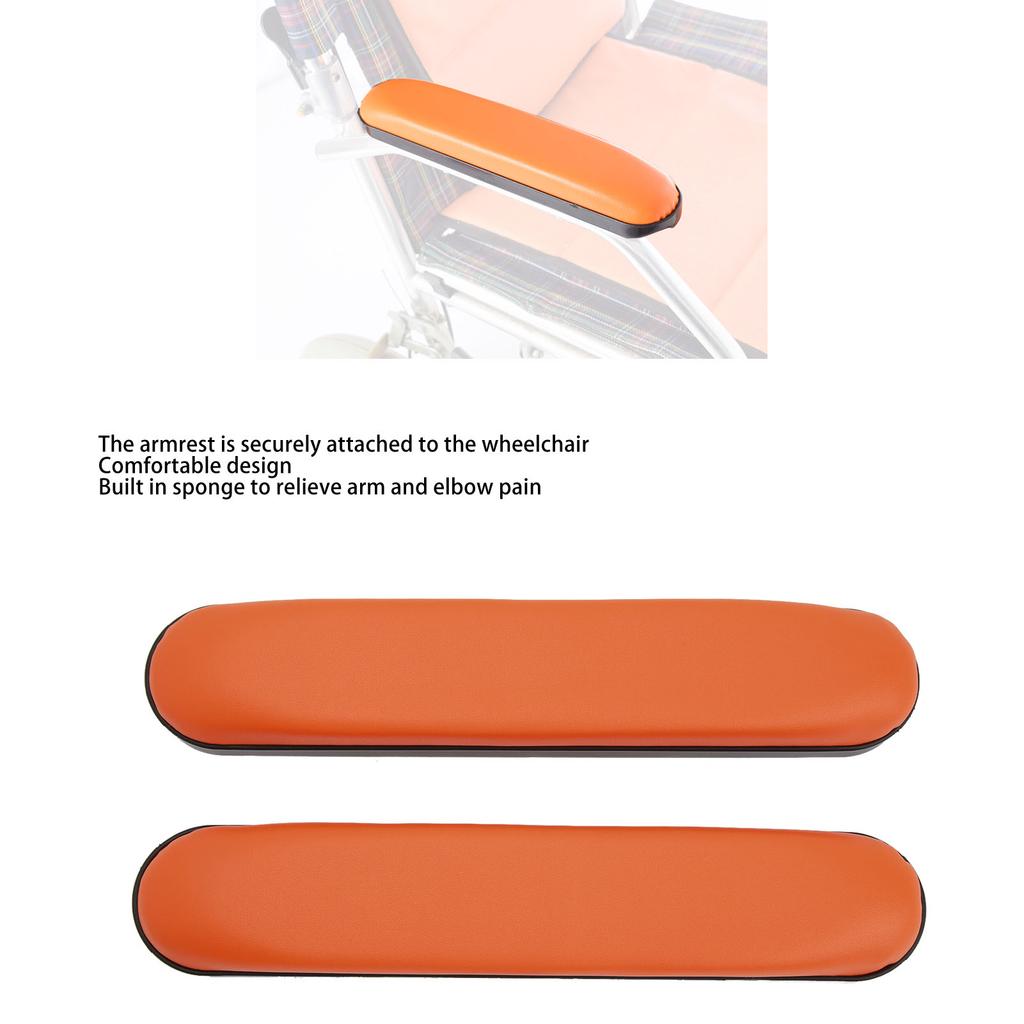 2 Stück Rollstuhl-Armpolster, PU-Leder, weiche, bequeme Armlehne, wasserdicht, Armlehnenbezug, Orange