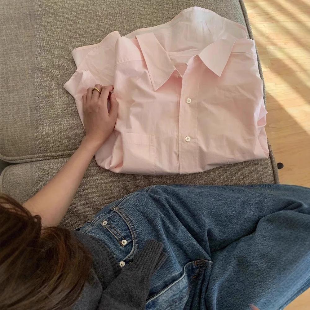 Korean Style Light Pink Women's Shirt with Turn-Down Collar - Fashionable, Age-Reducing, Perfect for Spring