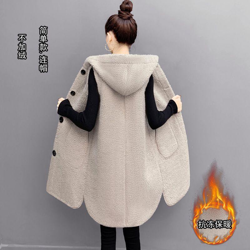 Large size lamb wool vest women's autumn and winter hooded vest medium and long velvet thickened vest loose coat tide
