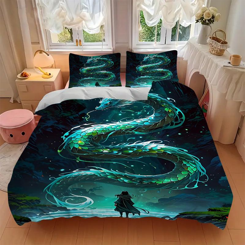 3pcs Dragon Fantasy 1Cover + 2Pillowcases, PillowInserts NotIncluded, Machine Washable, All - Season Use, Suitable for Bedroom Guest Room93