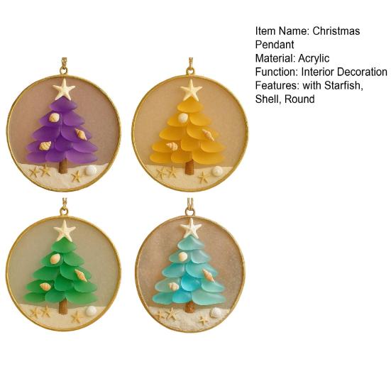2/4Pcs Christmas Tree Ornament Round Shape Handmade Beach Decoration with Starfish Shell Decor Car Hanging Decoration