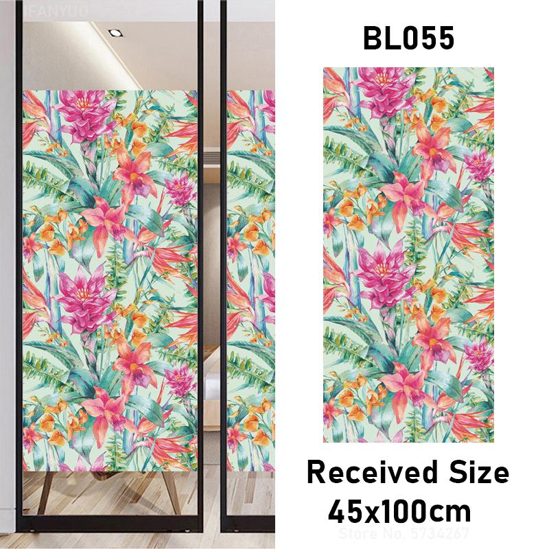 Matte Tropical Plants Flower Animal Window Glass Electrostatic Stickers Decorative Privacy Protection Film Glue Free Removable