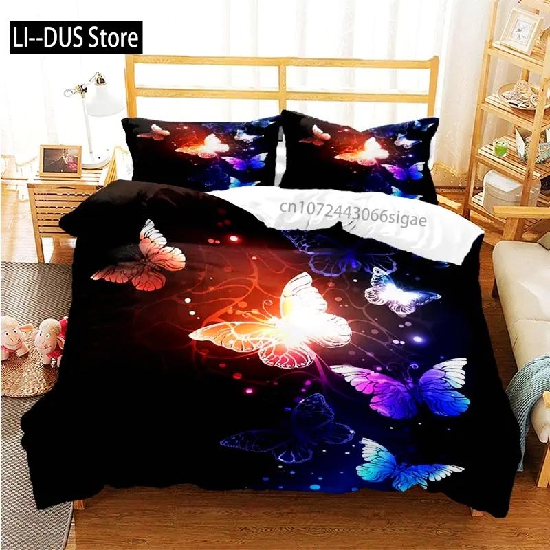 Colourful Butterfly Duvet Cover Bedding Set Comforter Cover with Pillowcases for Girls Gift Single Double Queen 3Pcs Full Size