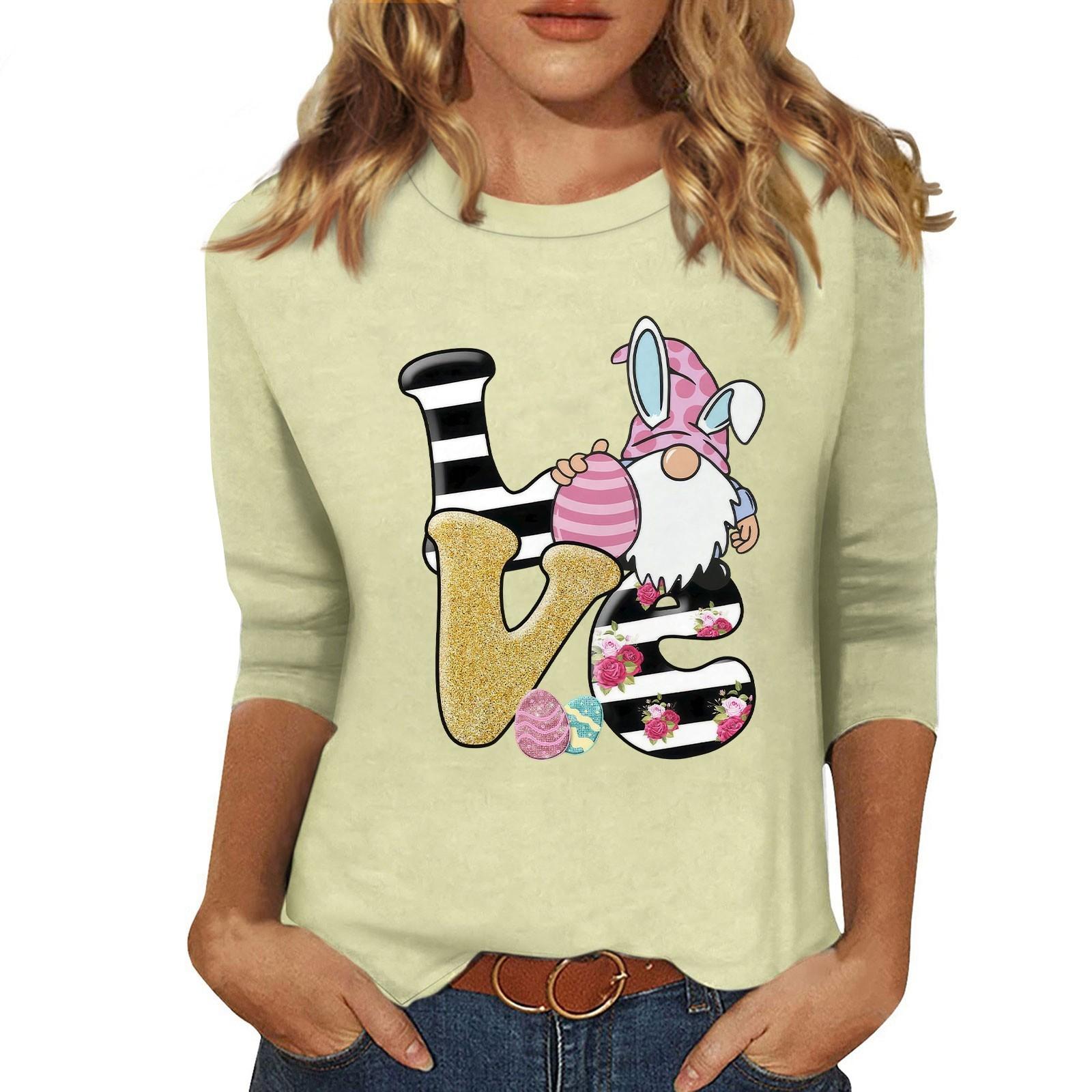 

Жіночий модний повсякденний топ з круглим вирізом і принтом з паєтками з рукавом три чверті XL жовтий