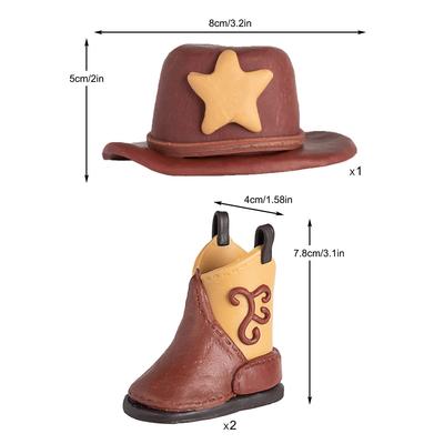 3Pcs Brown Cowboy Hat Boot Cake Toppers Cowboy Western Cowgirl Cake Decorations Birthday for Western Theme Party Favors Supplies