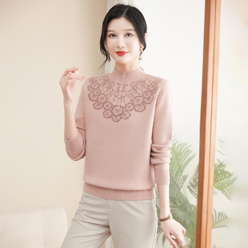 Mom's Autumn/Winter Fleece Sweater: Semi-High Neck, Thickened One-Piece Top for Middle-Aged & Elderly Women