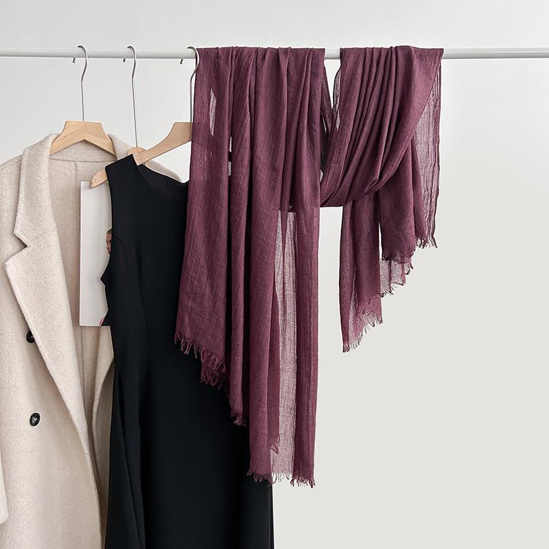 Cotton and linen scarf, fashion, literary style, solid color, linen scarf, women's air-conditioned room, shawl, and sunscreen silk scarf outside.