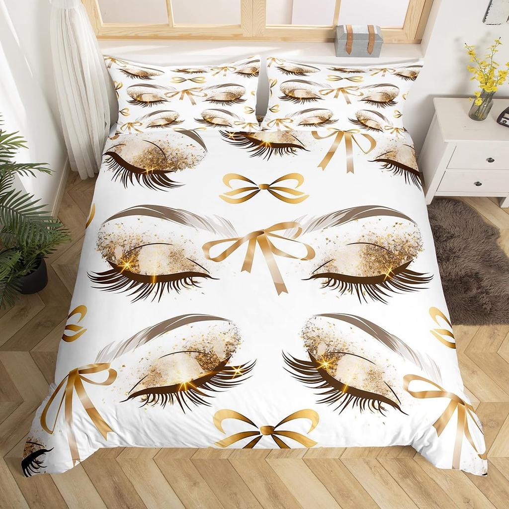 Simple Bow Knot Duvet Cover Twin SizeCartoon Kawaii Bedding SetCute Bows Ribbon Printed Comforter Cover for Girl Women Bedroom