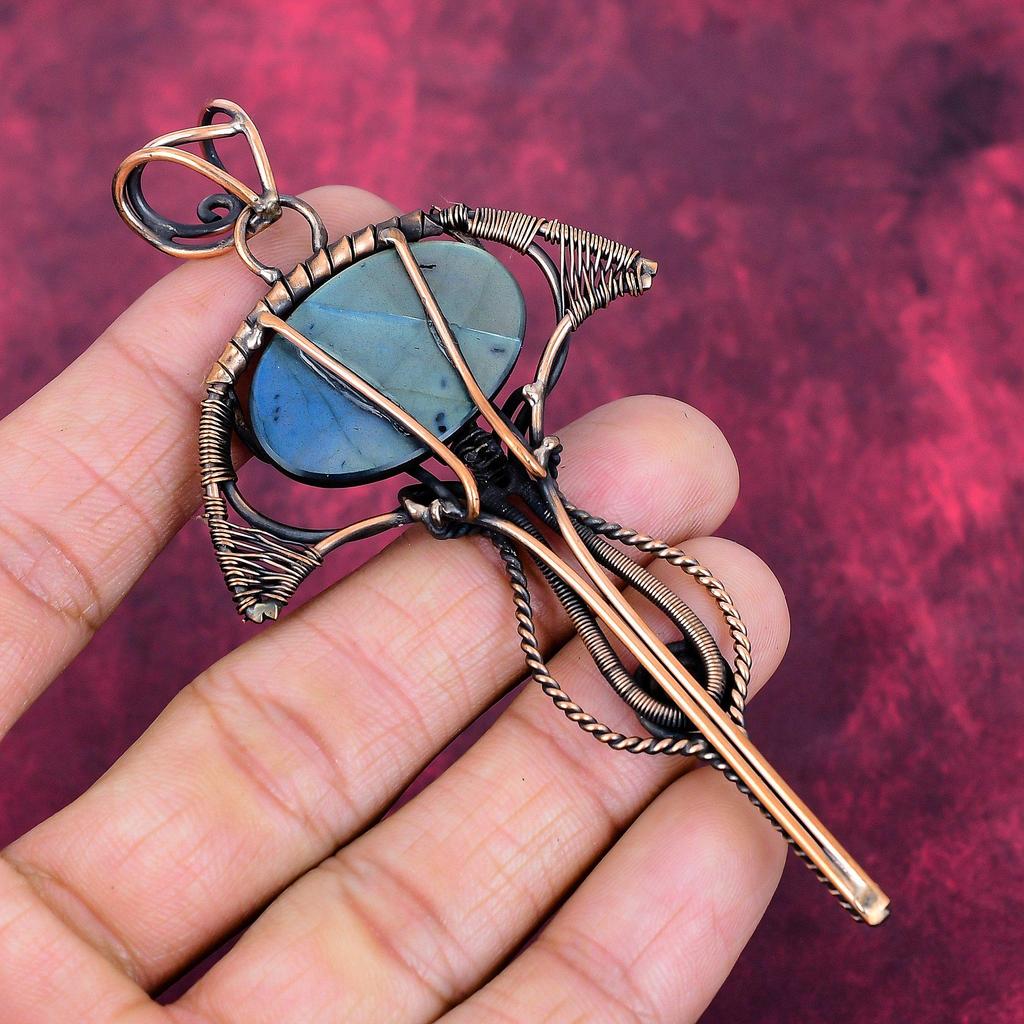 Labradorit Anhänger Edelstein Schmuck Kupferdraht Gewickelter Anhänger Handgefertigter Anhänger