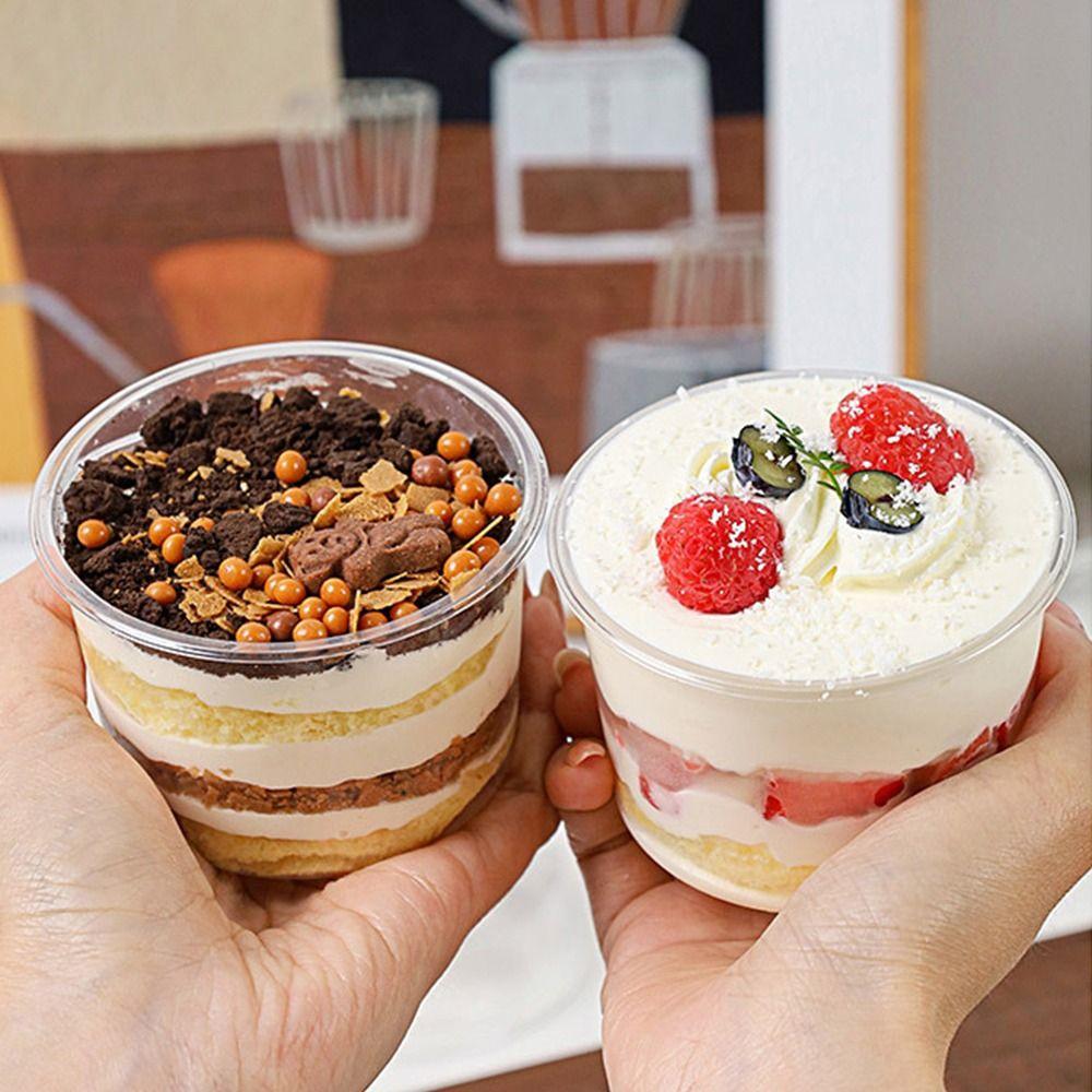 50Pcs Clear Plastic Dessert Cups Bowl Containers Dessert Cups with Lid  Kitchen Bar Supplies