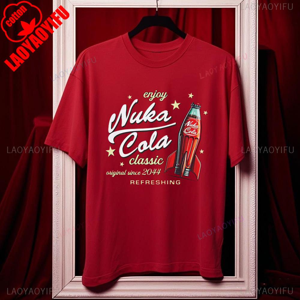 Nuka Cola Fallout Unisex Softstyle Cotton T-Shirt Funny Tshits Vintage Red T Shirt 2044 Tee Tops Fan Gift Ropa Hombre Harajuku
