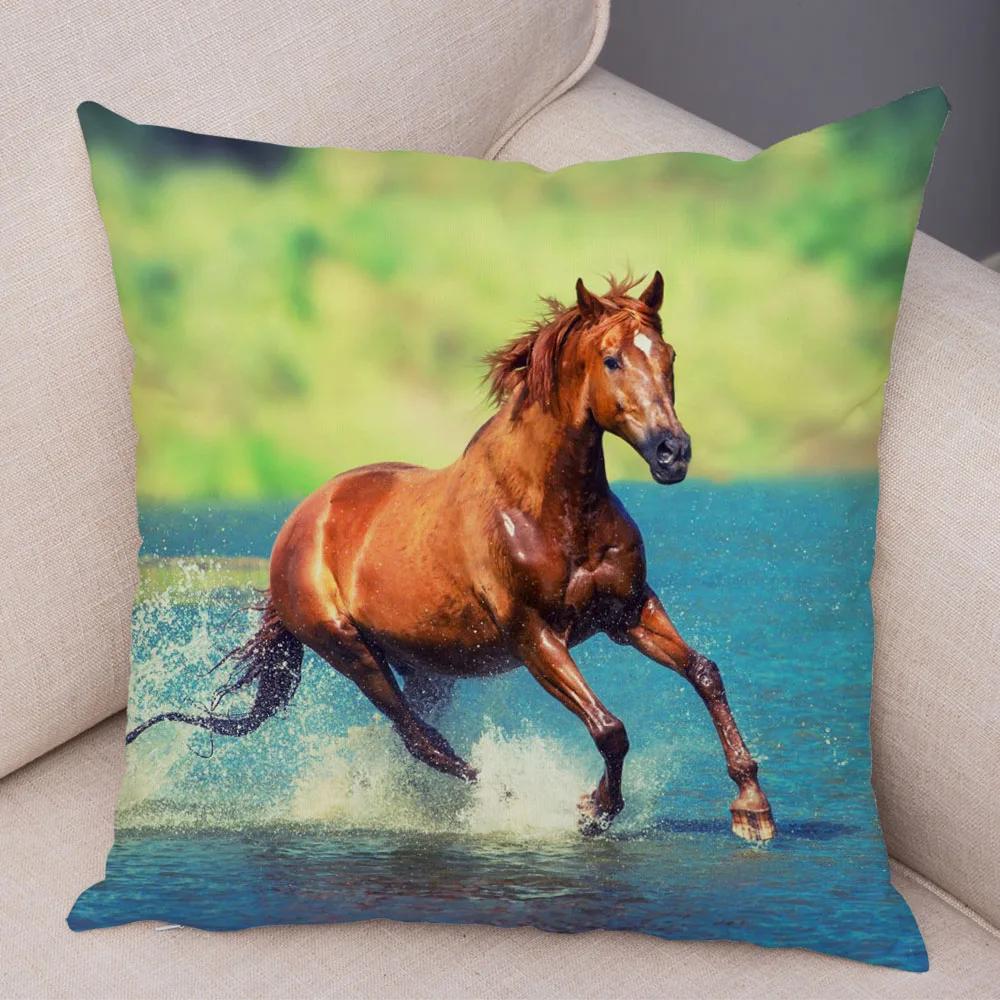 Wild Horse Cushion Cover Decor Animal Print Pillowcase  for Sofa Home Car Children Room Super Soft Plush Pillow Case 45x45cm