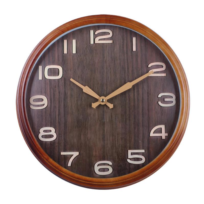 Household Wood Grain Wall Clock Silent Style Living Room Study Decoration Clock Precision Quartz Wall Clock