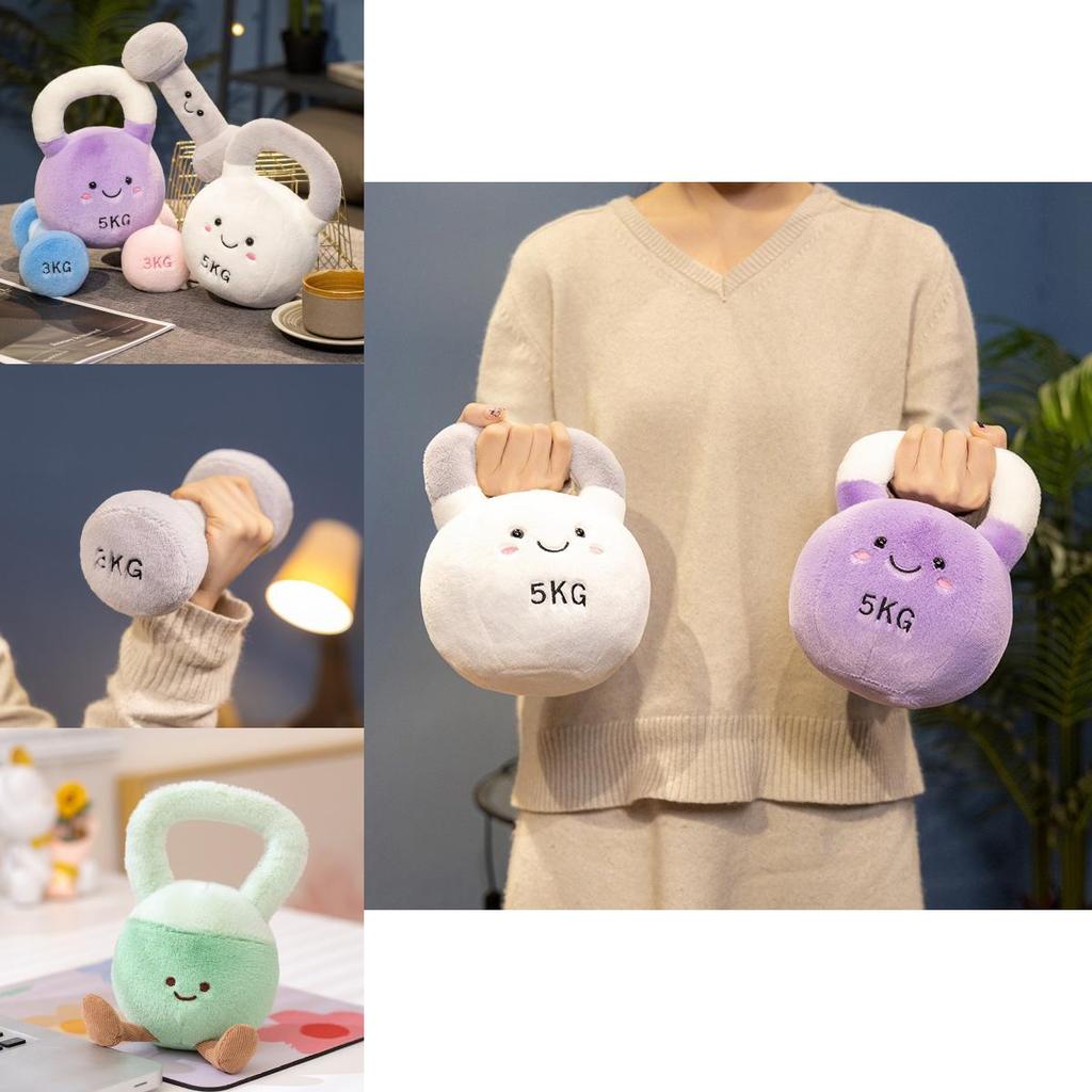 Měkké a mazlivé plyšové figurky činky a kettlebellu ideální pro fitness nadšence