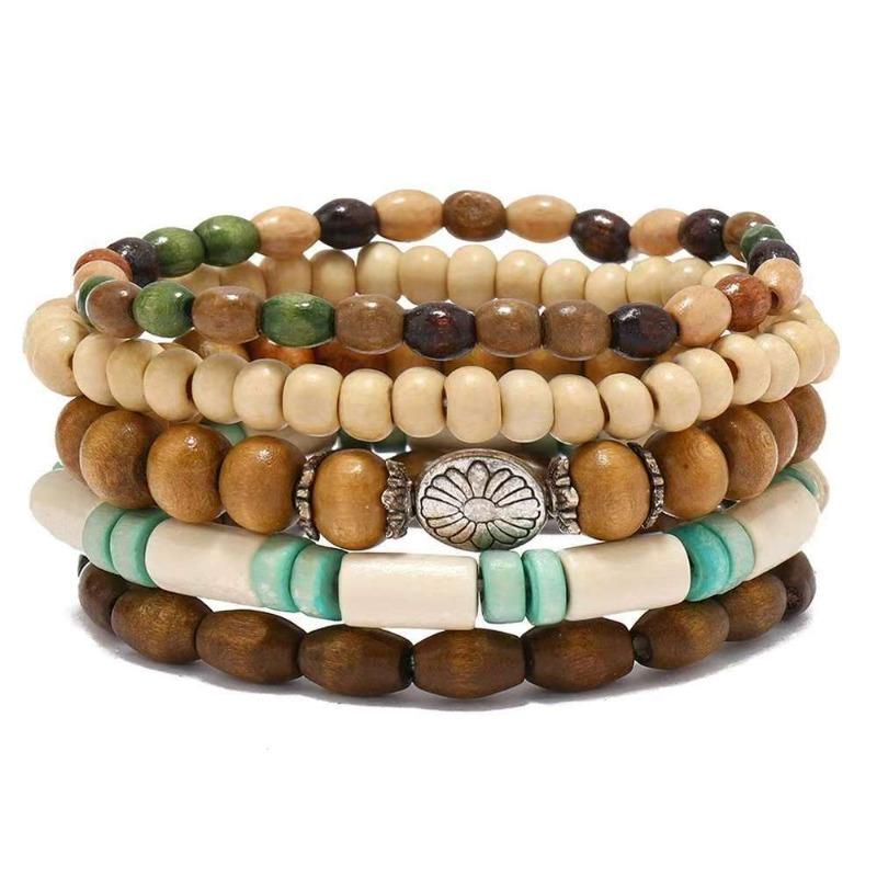 European, American Peace Tree Multi-piece Wooden Bead Beaded Bracelet Retro Simple Men's Personality Stacked Bracelet