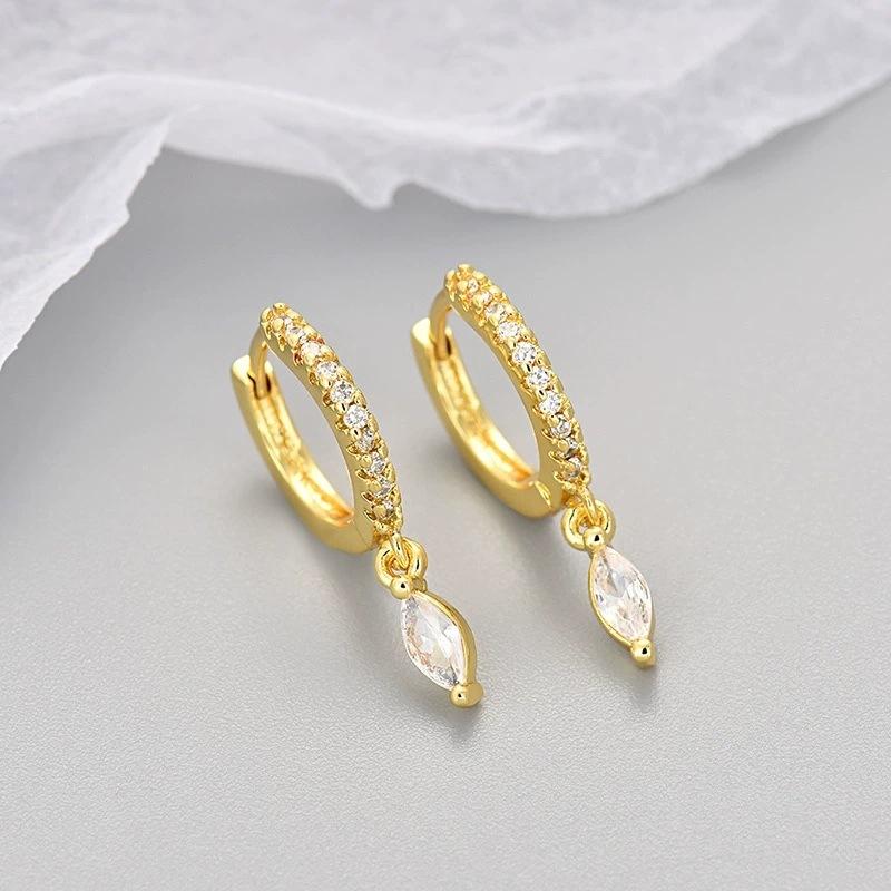 Sterling Silver Water Drop Dangle Hoop Earrings Women Minimalist Jewelry