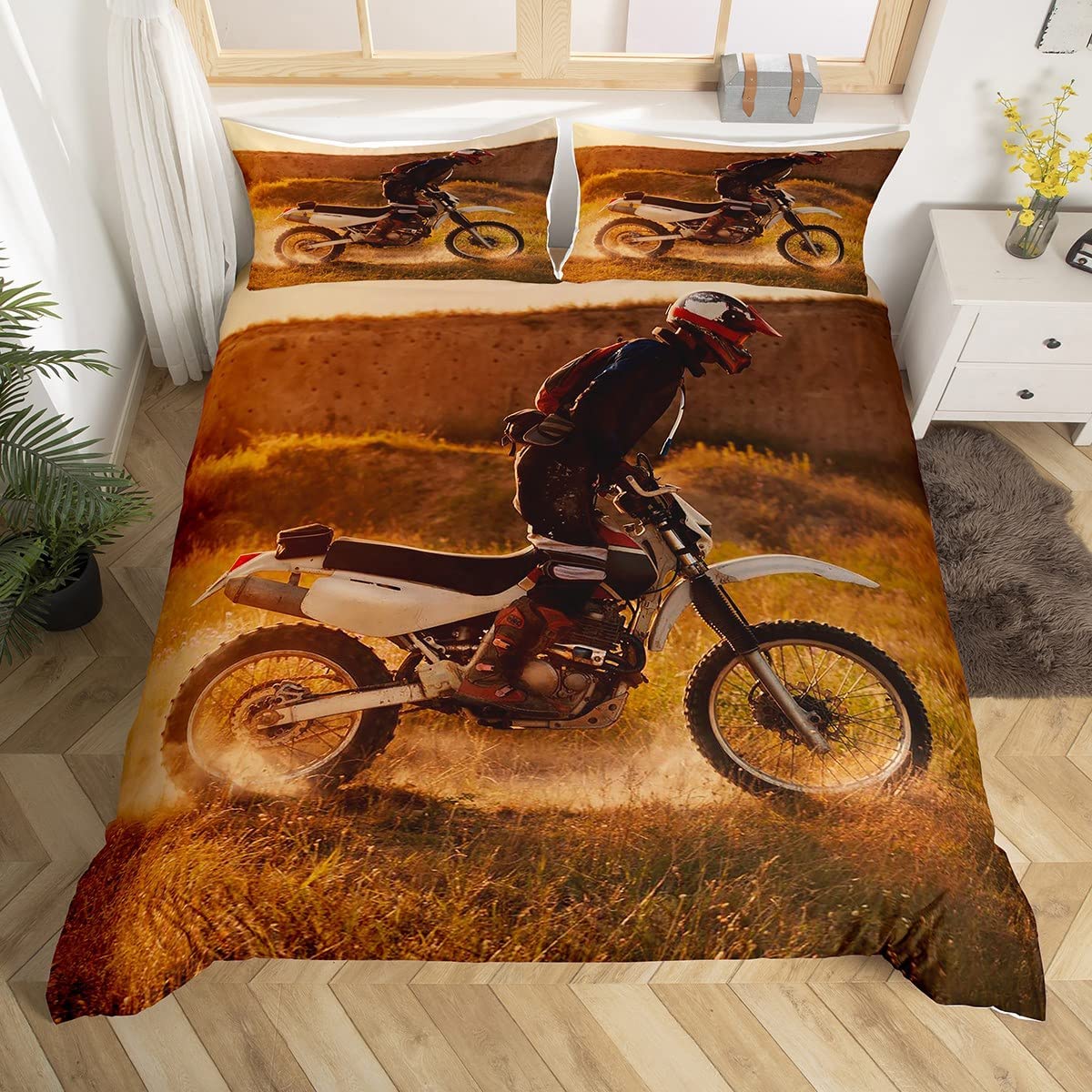 

Комплект постельного белья для мотоцикла Dirt Bike, комплект постельного белья Extreme Sports, одеяло для мотокросса, покрывало Cool Motorcycle, покрывало Queen Size EU single(135x200cm)