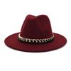 Chain Autumn and Winter Fashion New Men and Women Couples Top Hat Woolen Top Hat Flat Brim Big Edge Straight Edge Jazz Hat