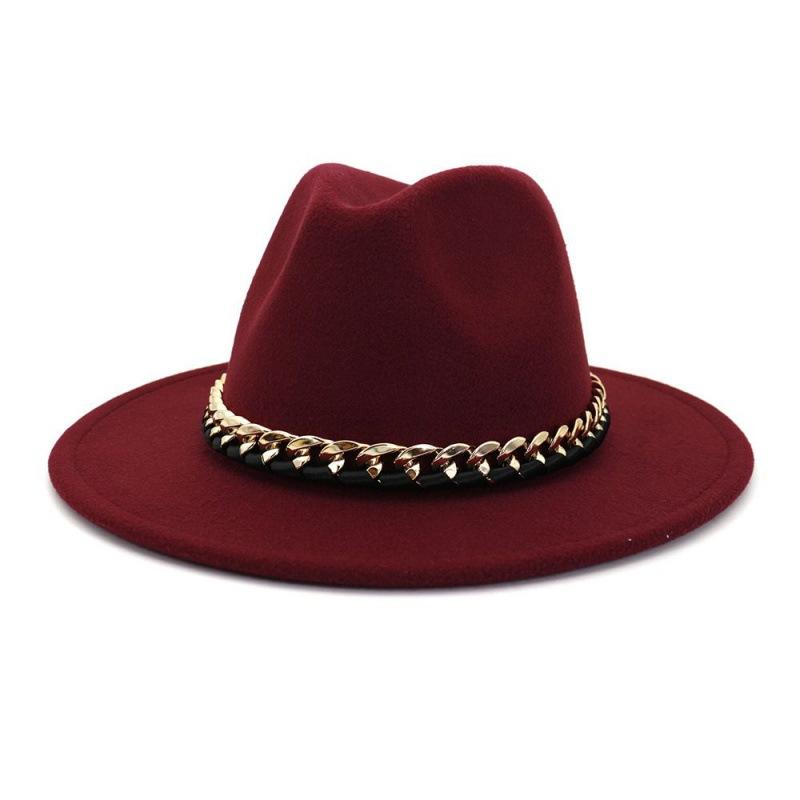 Chain Autumn and Winter Fashion New Men and Women Couples Top Hat Woolen Top Hat Flat Brim Big Edge Straight Edge Jazz Hat