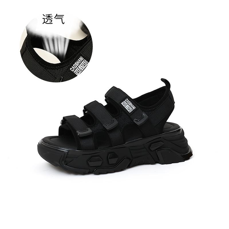 

Сандалии на платформе с верхом из попкорна, женские, лето 2025, новые, спортивные сандалии на липучке, женская повседневная пляжная обувь 40 чёрный