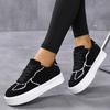 TUINANLE Women's Fashionable Black Lace-Up Casual Shoes with Chunky Soles, Trendy Casual Sneakers
