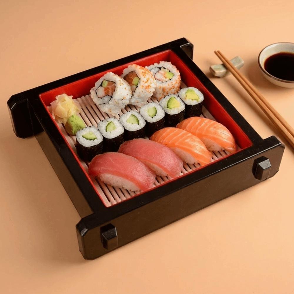 Multipurpose Japanese Sushi Plate with Bamboo Mat Soba Noodle Plate Tableware Snacks Dishes Buffet