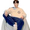 Men's Smiley Face Flannel Pajama Set - Thickened Coral Fleece for Autumn/Winter