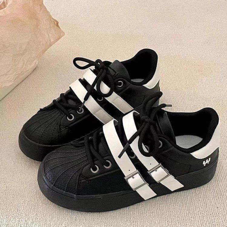 

Весна и Осень Большоголовые Черные Хлебные Туфли Женские Платформа Белые Туфли Новые Универсальные Повседневные Доски 40 чёрный