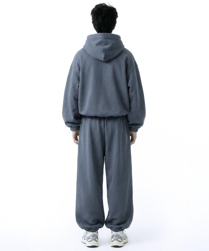 [Set] Small Slow And Soft String Oversized Hoodie + Single-Pleat Wide Pants - Blue-Gray