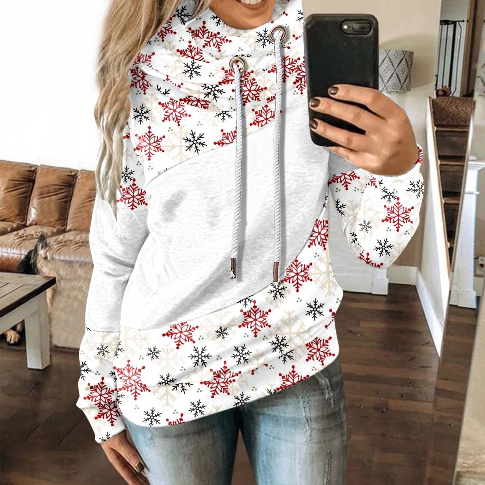 

Женская мода, повседневная свободная толстовка с капюшоном и шнурком с веселым принтом, длинными рукавами и карманами-кенгуру L белый