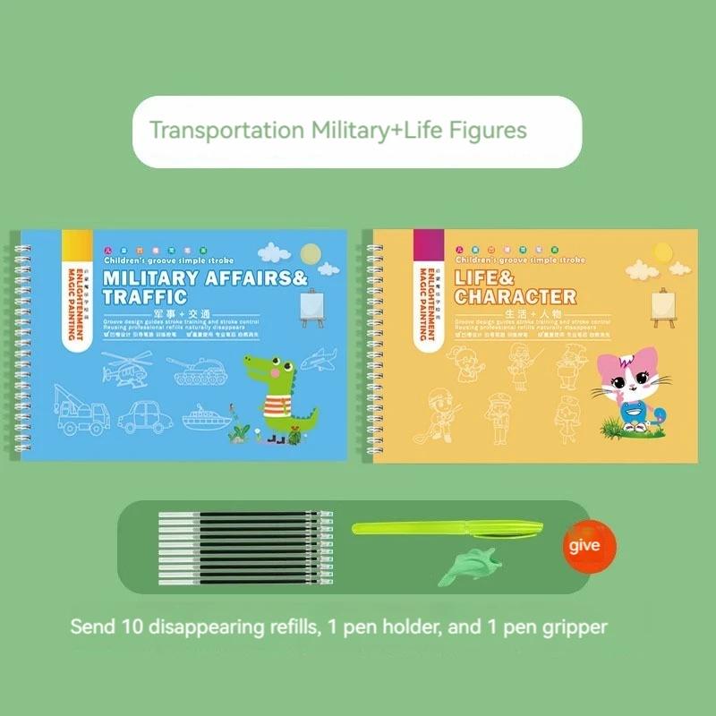 Learn Paining Drawing Chinese English Book Copybooks with Disappearing Ink Pen, Improve Learning Education Books for Kid School
